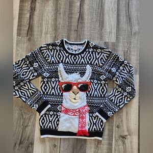 Black and White Mens  Llama Ugly Christmas Sweater